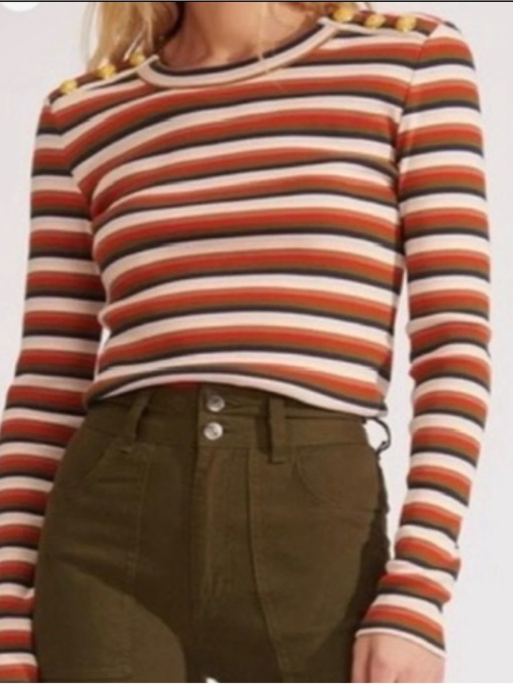 VERONICA BEARD "Mayer" Striped Top
Pima Cotton Knit Gold Crest Buttons 2 XL